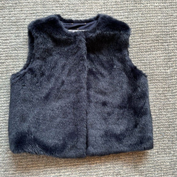 JACADI Navy Faux Fur Kids Vest Jacket - Size 4 years